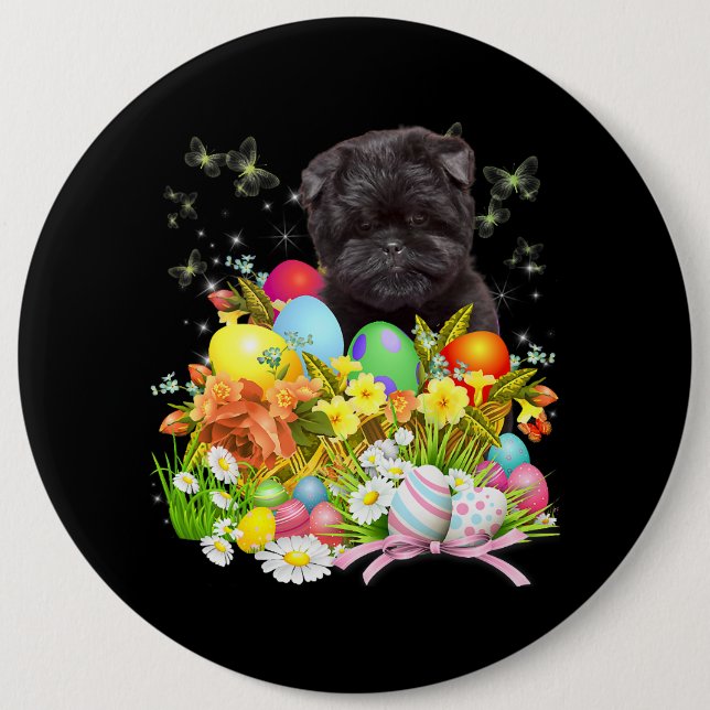 Affenpinscher Bunny Dog With Easter Eggs Basket Co Button (Front)
