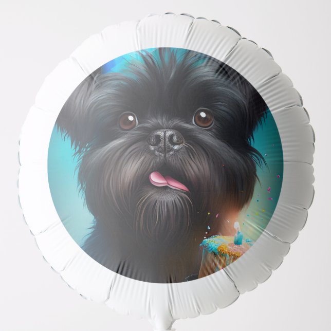 Affenpinscher celebrating Birthday Balloons cake (Front)