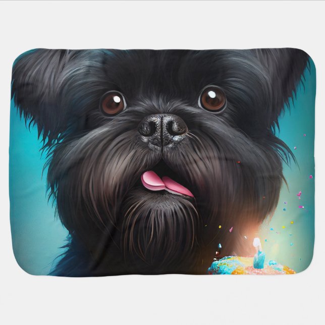 Affenpinscher celebrating Birthday Balloons cake Baby Blanket (Horizontal)