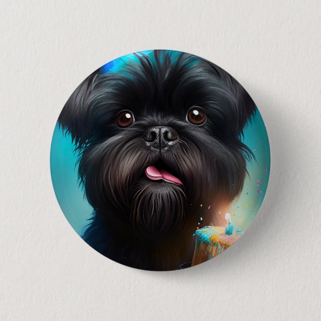 Affenpinscher celebrating Birthday Balloons cake Button (Front)