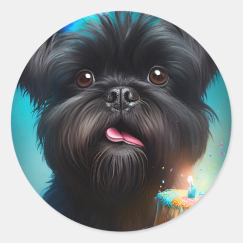 Affenpinscher celebrating Birthday Balloons cake Classic Round Sticker