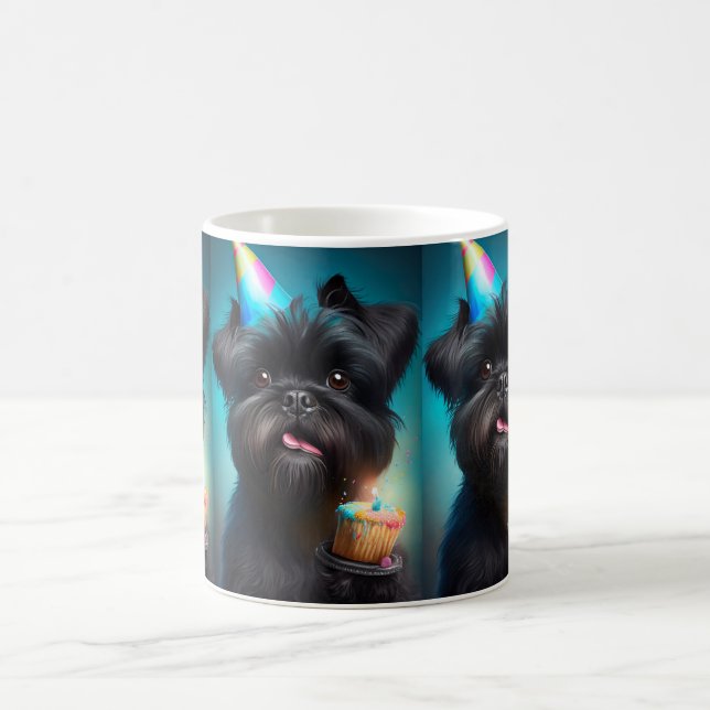 Affenpinscher celebrating Birthday Balloons cake Coffee Mug (Center)