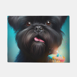 Affenpinscher celebrating Birthday Balloons cake Doormat