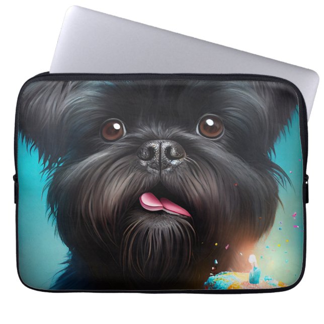 Affenpinscher celebrating Birthday Balloons cake Laptop Sleeve (Front)