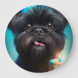 Affenpinscher celebrating Birthday Balloons cake Large Clock