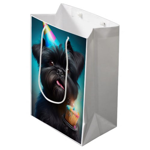 Affenpinscher celebrating Birthday Balloons cake Medium Gift Bag