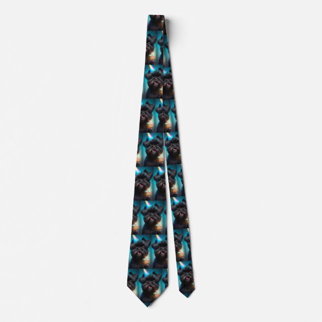 Affenpinscher celebrating Birthday Balloons cake Neck Tie (Front)