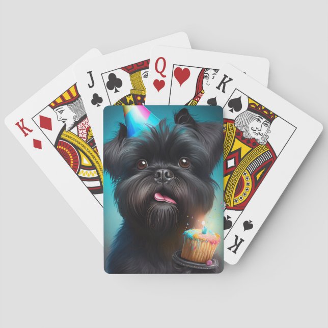 Affenpinscher celebrating Birthday Balloons cake Poker Cards (Back)