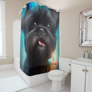 Affenpinscher celebrating Birthday Balloons cake Shower Curtain