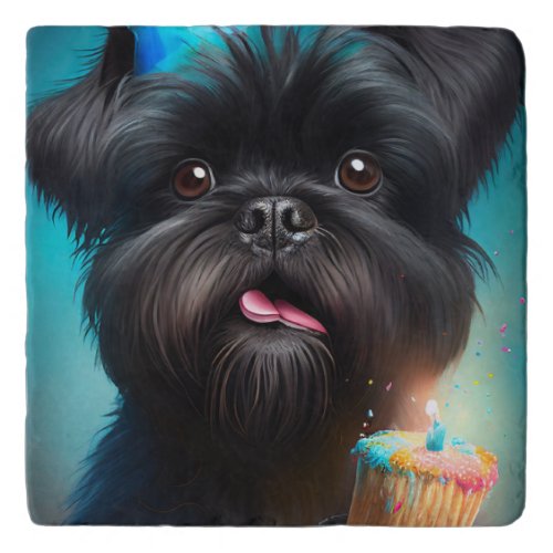 Affenpinscher celebrating Birthday Balloons cake Trivet