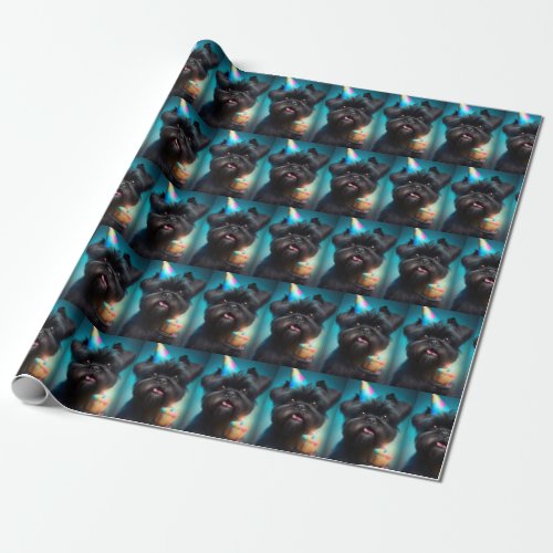 Affenpinscher celebrating Birthday Balloons cake Wrapping Paper