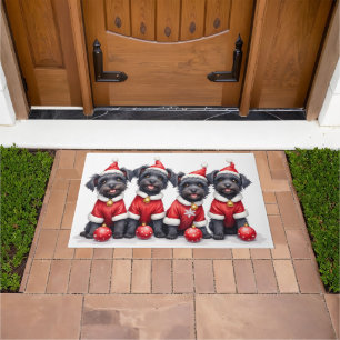 Affenpinscher Christmas Dress Santa Hat Doormat