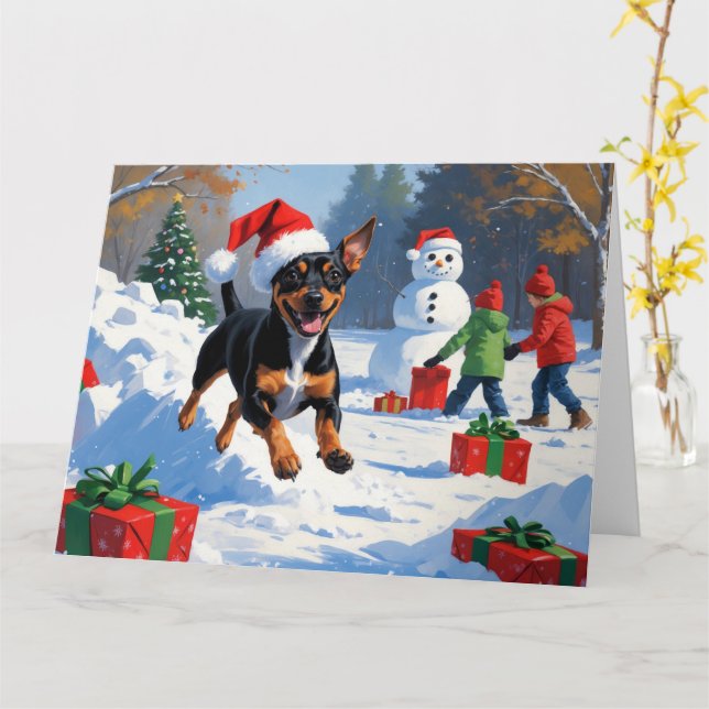 Affenpinscher Christmas Festive Snow Scene Card (Yellow Flower)