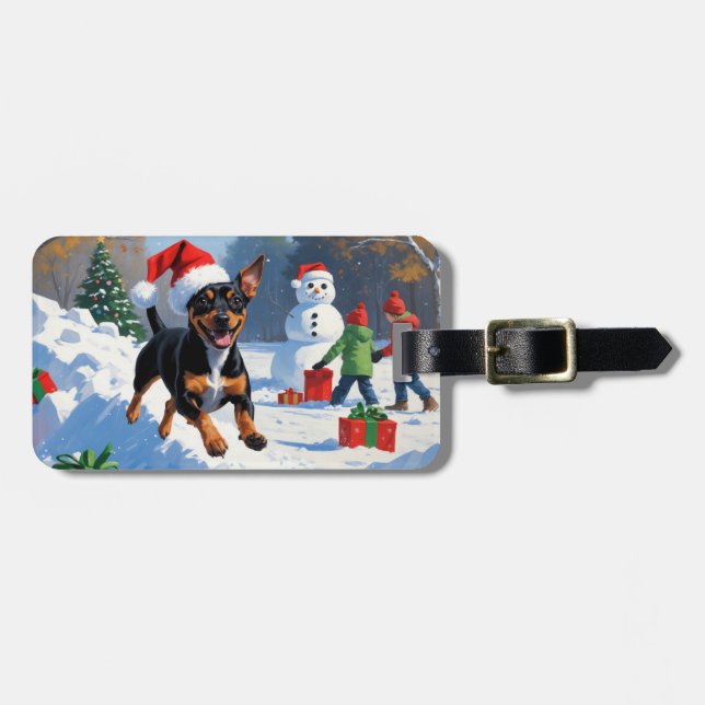 Affenpinscher Christmas Festive Snow Scene Luggage Tag (Front Horizontal)