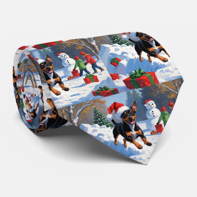 Affenpinscher Christmas Festive Snow Scene Neck Tie (Rolled)