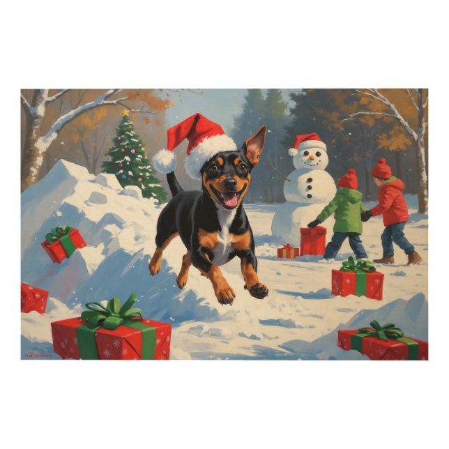 Affenpinscher Christmas Festive Snow Scene Wood Wall Art (Front)