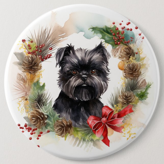 Affenpinscher Christmas Wreath Festive Pup Button (Front)