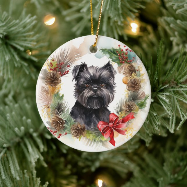 Affenpinscher Christmas Wreath | Festive Pup  Ceramic Ornament (Tree)