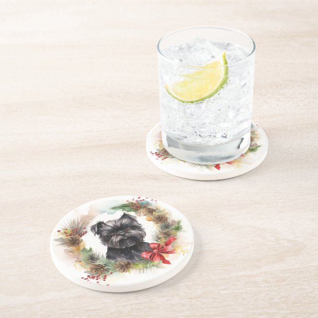 Affenpinscher Christmas Wreath Festive Pup Coaster (Side)