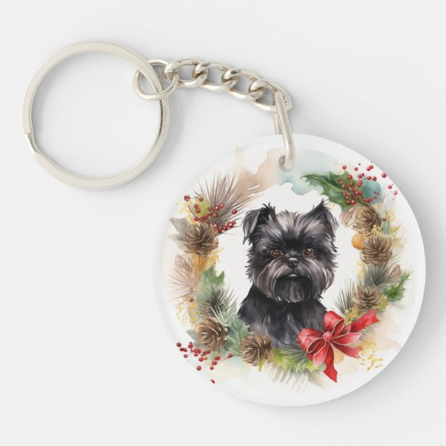 Affenpinscher Christmas Wreath Festive Pup Keychain (Front)