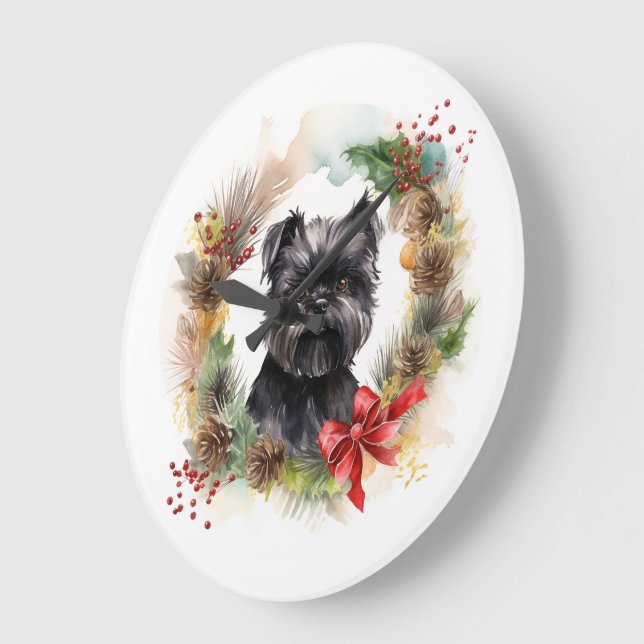 Affenpinscher Christmas Wreath Festive Pup Large Clock (Angle)