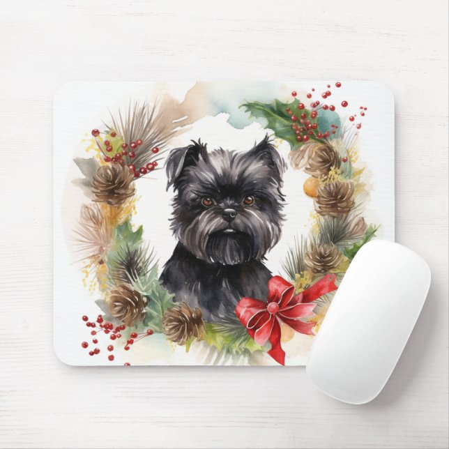 Affenpinscher Christmas Wreath Festive Pup Mouse Pad (With Mouse)