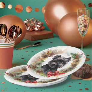 Affenpinscher Christmas Wreath Festive Pup Paper Plates