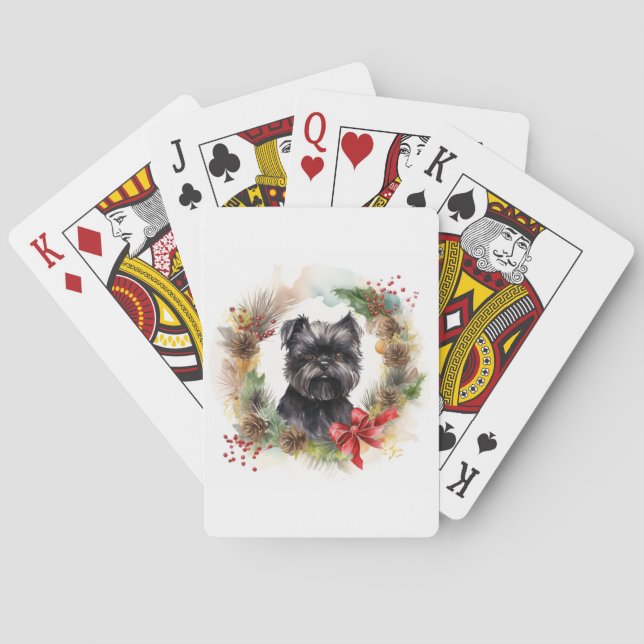 Affenpinscher Christmas Wreath Festive Pup Poker Cards (Back)