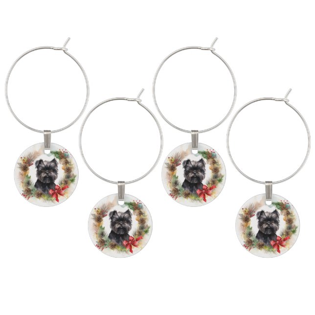 Affenpinscher Christmas Wreath Festive Pup Wine Charm (Staggered)