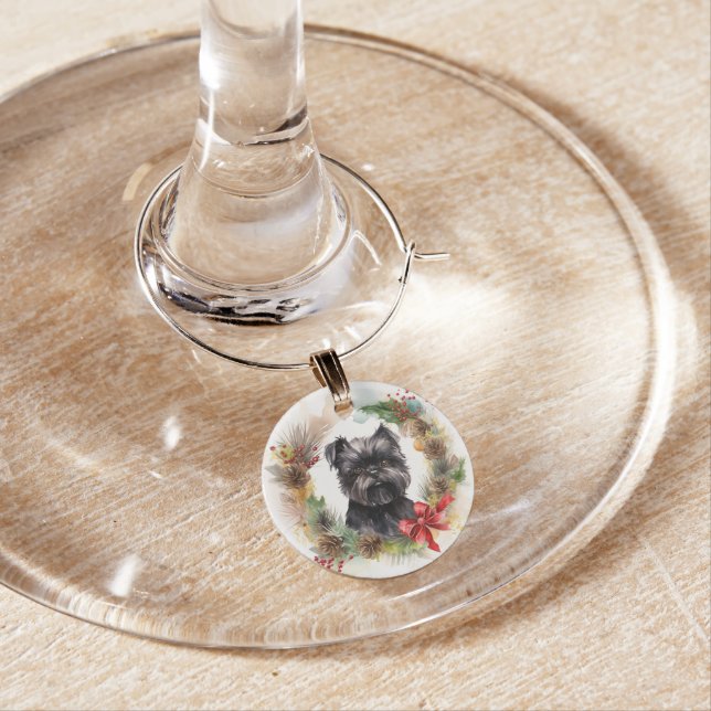Affenpinscher Christmas Wreath Festive Pup Wine Charm (In Situ)