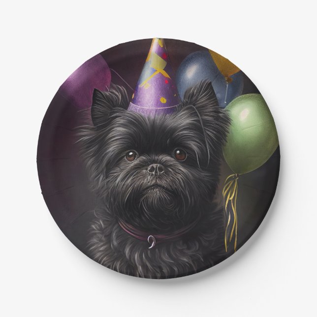 Affenpinscher Dog Birthday Balloons Paper Plates (Front)