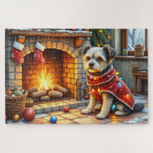 Affenpinscher Dog by Cozy Christmas Fireplace Jigsaw Puzzle