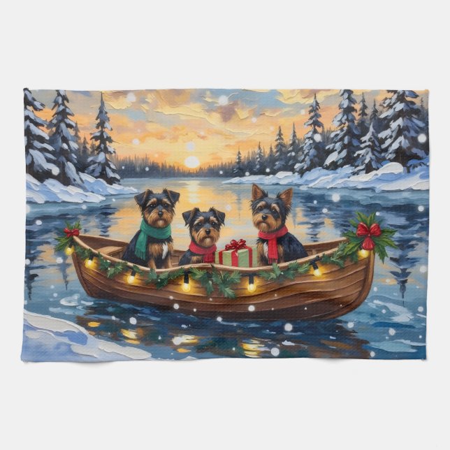 Affenpinscher Dog Christmas Boat Holiday Kitchen Towel (Horizontal)