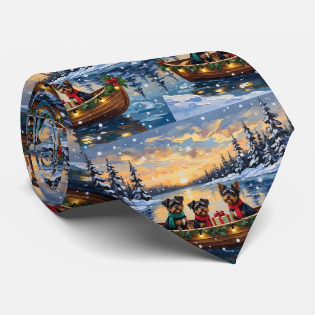 Affenpinscher Dog Christmas Boat Holiday Neck Tie (Rolled)