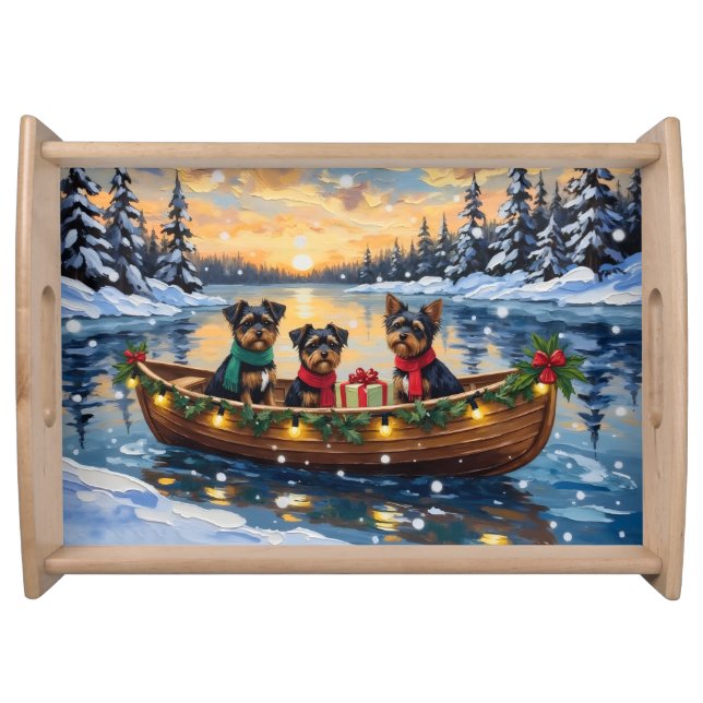 Affenpinscher Dog Christmas Boat Holiday Serving Tray (Front)