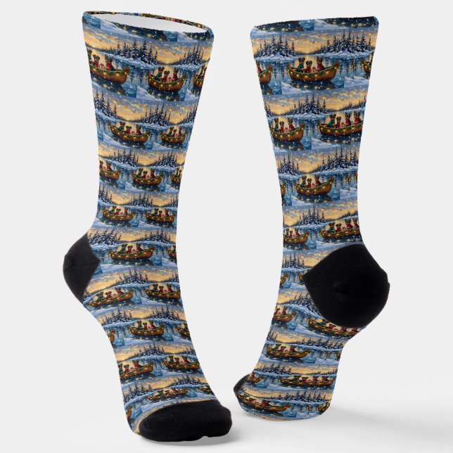 Affenpinscher Dog Christmas Boat Holiday Socks (Angled)