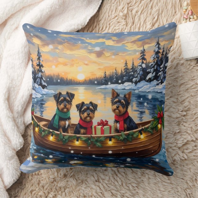 Affenpinscher Dog Christmas Boat Holiday Throw Pillow (Blanket)