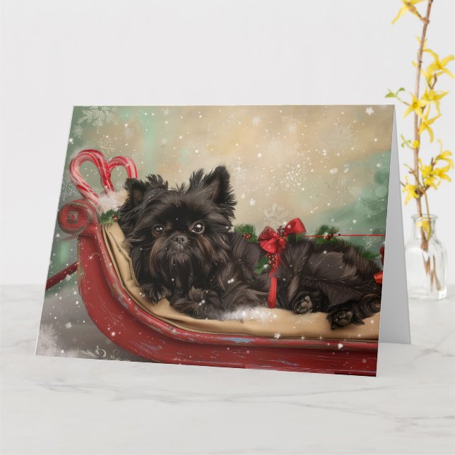 Affenpinscher Dog Christmas Festive Card (Yellow Flower)