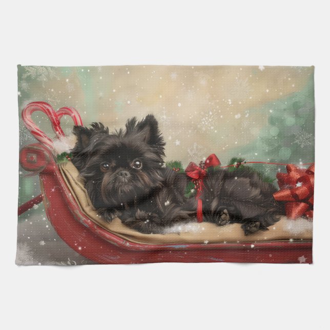 Affenpinscher Dog Christmas Festive Kitchen Towel (Horizontal)