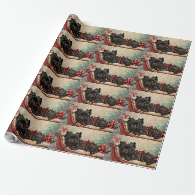 Affenpinscher Dog Christmas Festive Wrapping Paper (Unrolled)