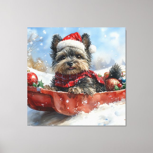Affenpinscher Dog in Sledge Let it Snow Christmas Canvas Print (Front)