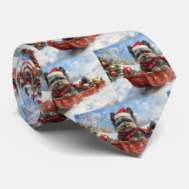 Affenpinscher Dog in Sledge Let it Snow Christmas Neck Tie (Rolled)