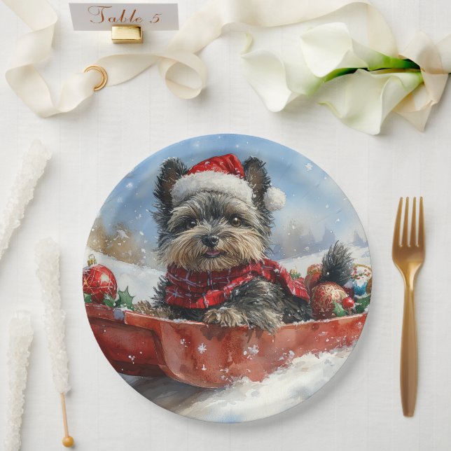 Affenpinscher Dog in Sledge Let it Snow Christmas Paper Plates (Wedding)