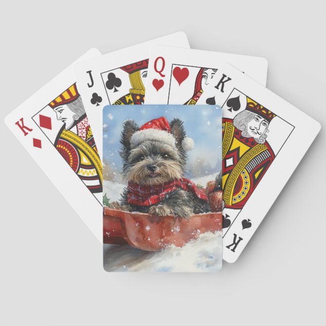 Affenpinscher Dog in Sledge Let it Snow Christmas Poker Cards (Back)