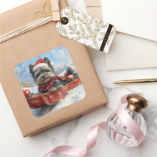 Affenpinscher Dog in Sledge Let it Snow Christmas Square Sticker