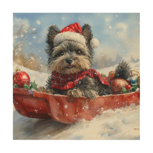 Affenpinscher Dog in Sledge Let it Snow Christmas Wood Wall Art