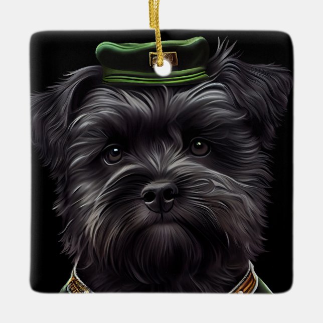 Affenpinscher dog in St. Patrick's Day Dress Ceramic Ornament (Front)
