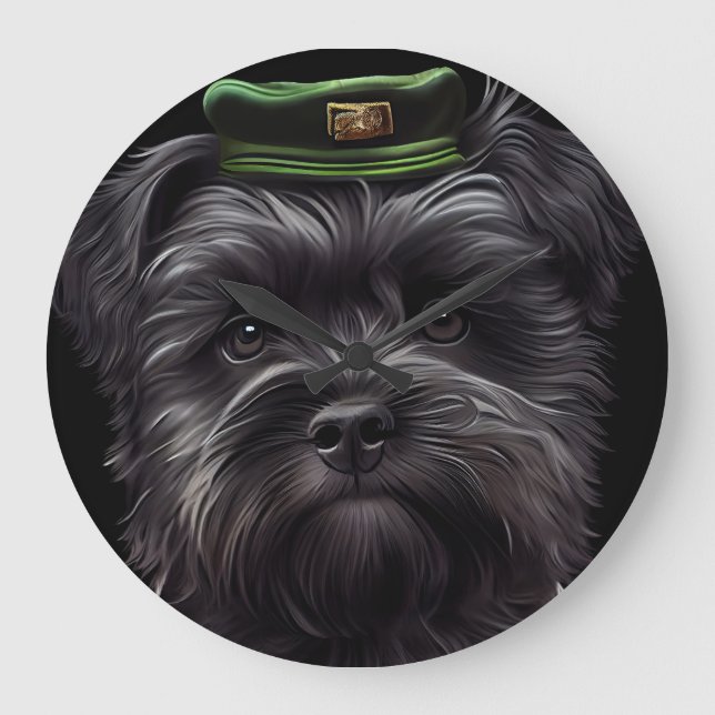 Affenpinscher dog in St. Patrick's Day Dress Large Clock (Front)