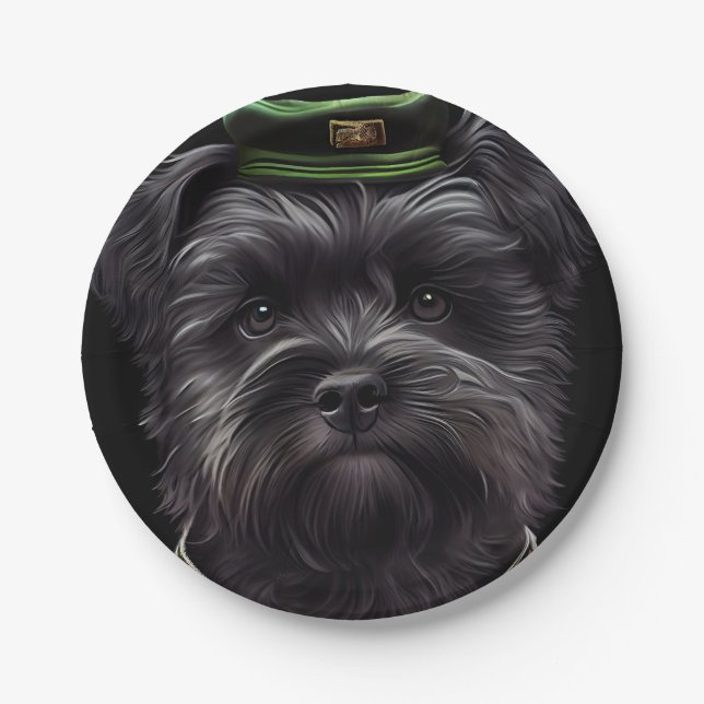 Affenpinscher dog in St. Patrick's Day Dress Paper Plates (Front)