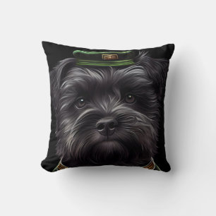 Affenpinscher dog in St. Patrick's Day Dress Throw Pillow